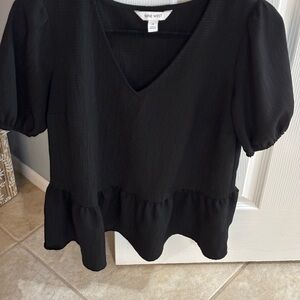 Nine West Black Puff Sleeve Ruffled Blouse
